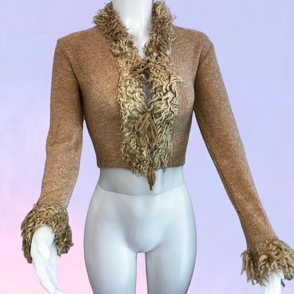 Vintage 90s y2k faux fur french cardigan sweater top